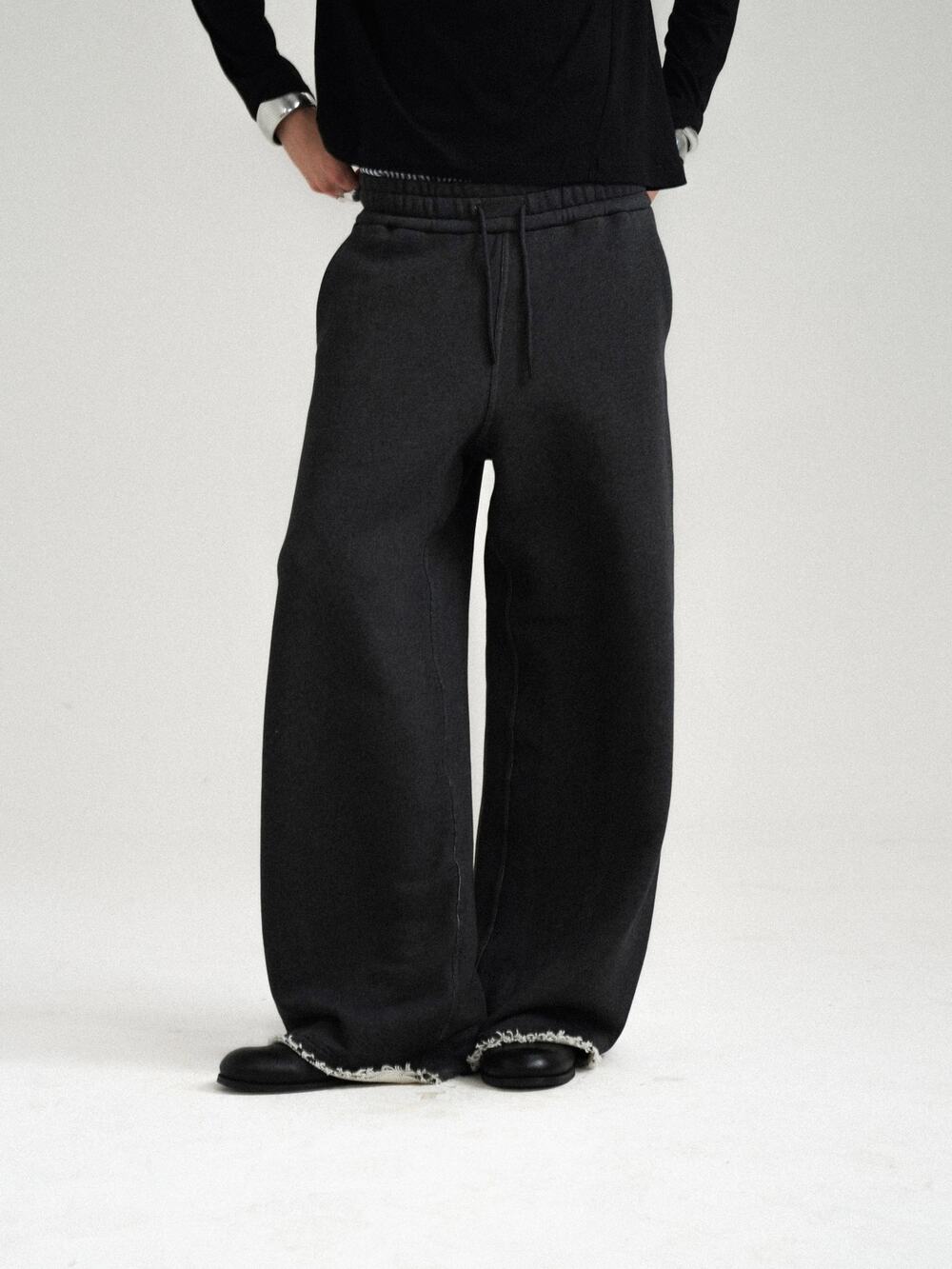 Acne Studios Style Baggy Gray Wide-leg Sweatpants Raw Hem